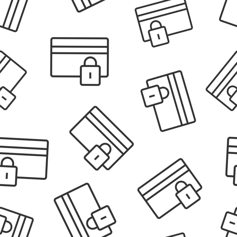 Credit card protection icon in flat style. Safe shopping vector illustration on white isolated background. Commercial padlock seamless pattern business concept.