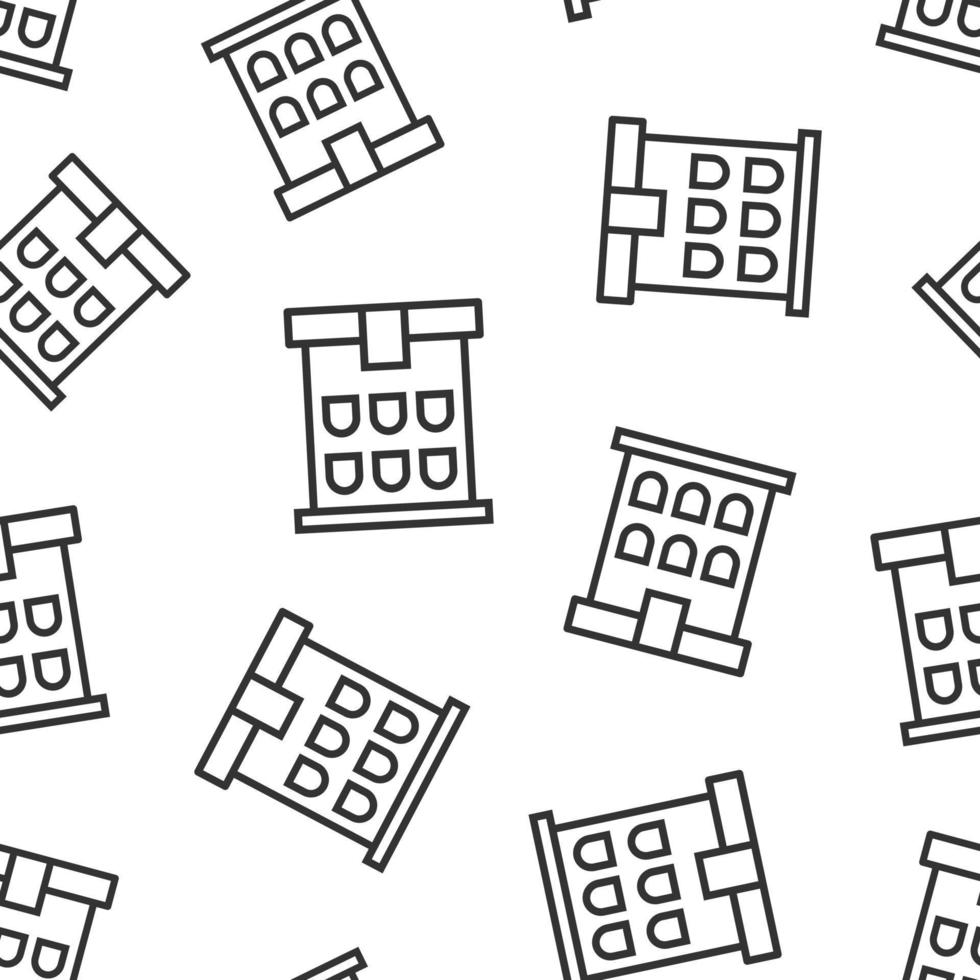 Building icon in flat style. Town skyscraper apartment vector illustration on white isolated background. City tower seamless pattern business concept.