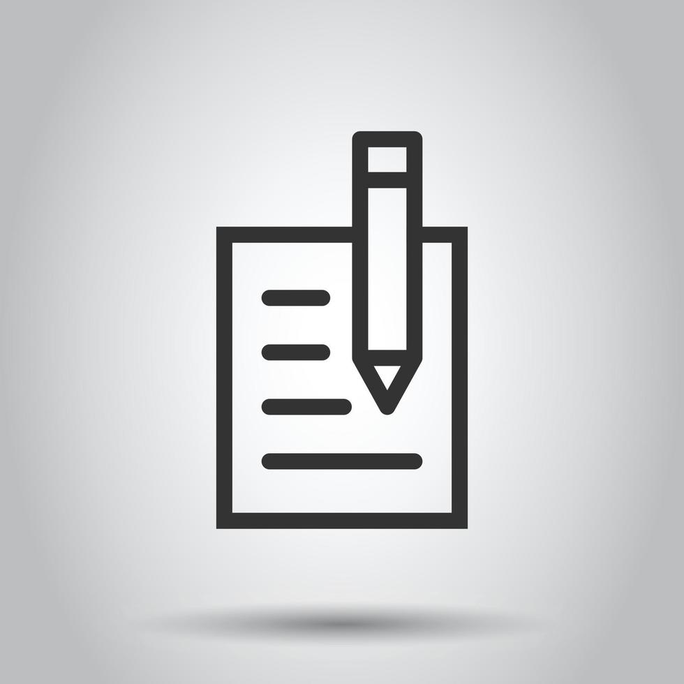 Blogging icon in flat style. Document with pen vector illustration on white isolated background. Content business concept.