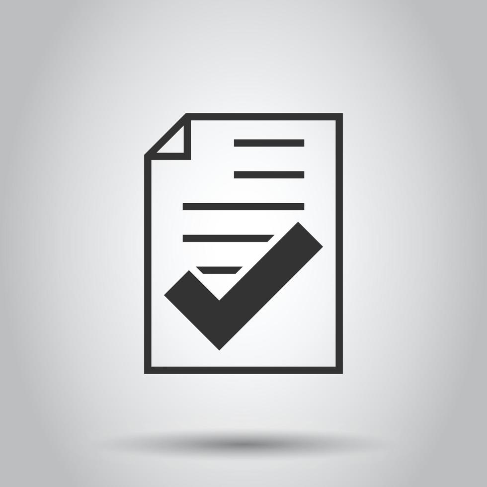 Approved document icon in flat style. Authorize vector illustration on white isolated background. Agreement check mark business concept.