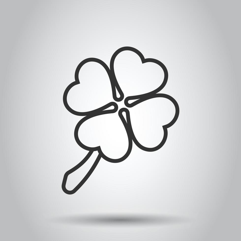 Four leaf clover icon in flat style. St Patricks Day vector illustration on white isolated background. Flower shape business concept.