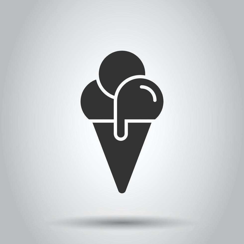 Ice cream icon in flat style. Sundae vector illustration on white isolated background. Sorbet dessert business concept.