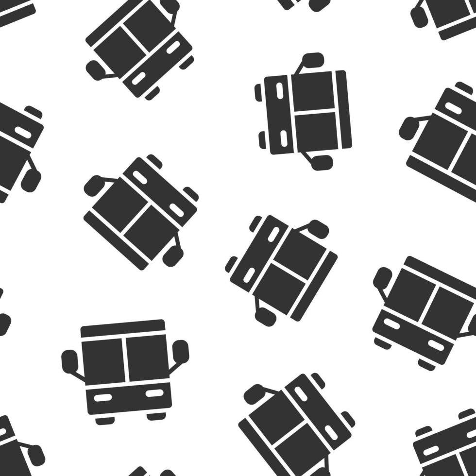 Bus icon in flat style. Coach vector illustration on white isolated background. Autobus vehicle seamless pattern business concept.