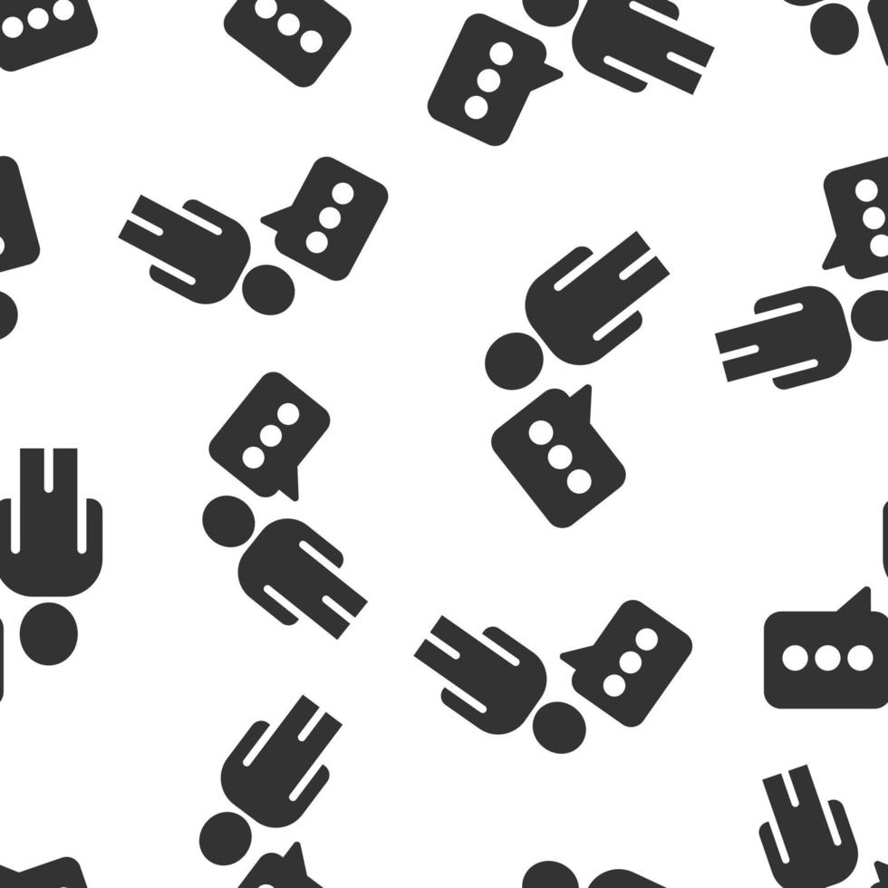 People with speech bubble icon in flat style. Chat vector illustration on white isolated background. Speaker dialog seamless pattern business concept.