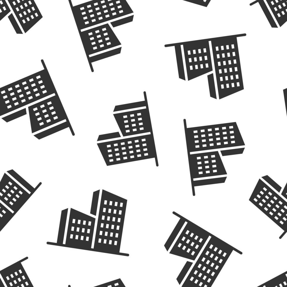 Building icon in flat style. Town skyscraper apartment vector illustration on white isolated background. City tower seamless pattern business concept.