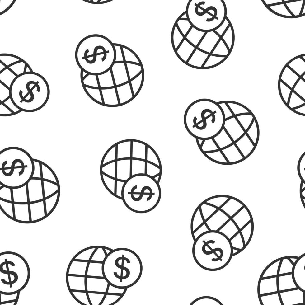 Global business icon in flat style. Money transaction vector illustration on white isolated background. Banknote bill security seamless pattern business concept.
