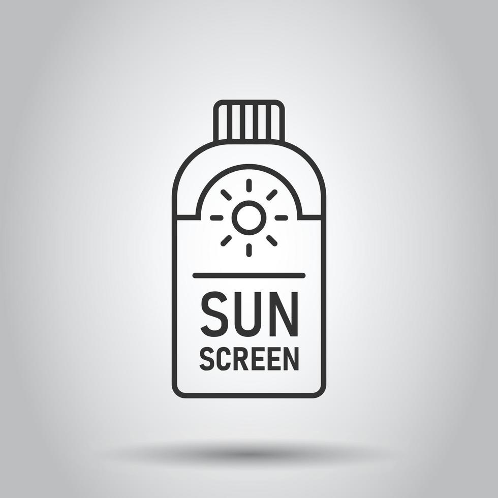 icono de protección solar en estilo plano. ilustración de vector de crema de bloqueador solar sobre fondo blanco aislado. concepto de negocio de cuidado spf.