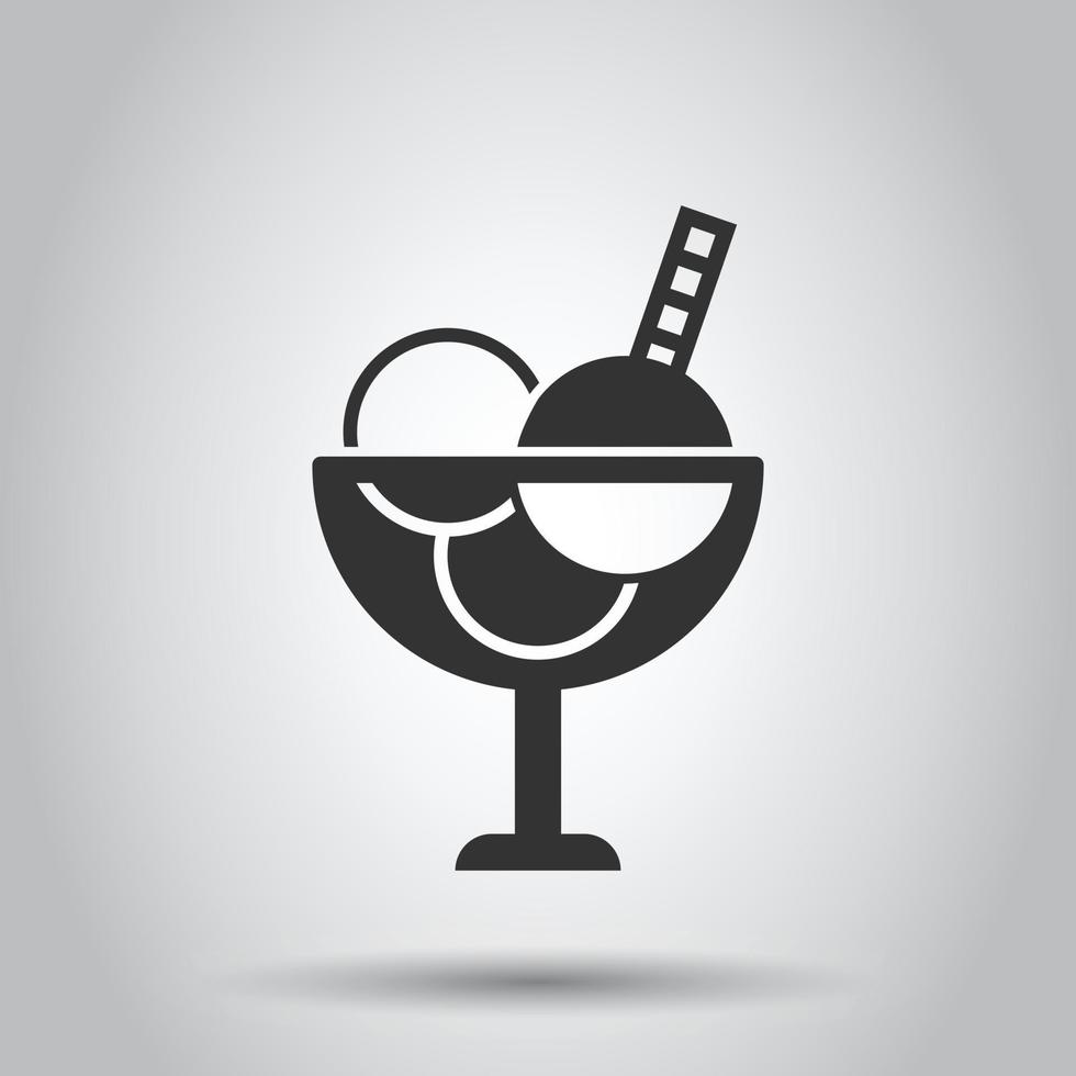 Ice cream icon in flat style. Sundae vector illustration on white isolated background. Sorbet dessert business concept.