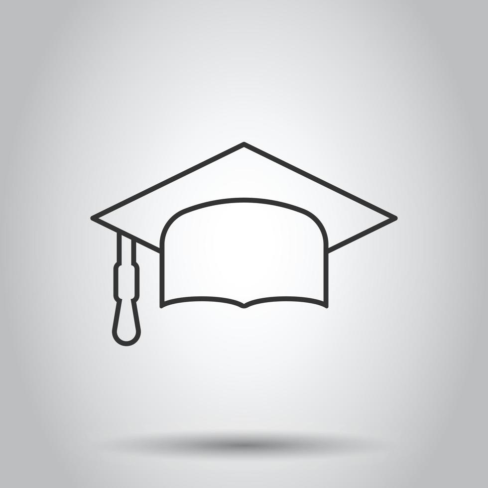 Graduation hat icon in flat style. Student cap vector illustration on white isolated background. University business concept.