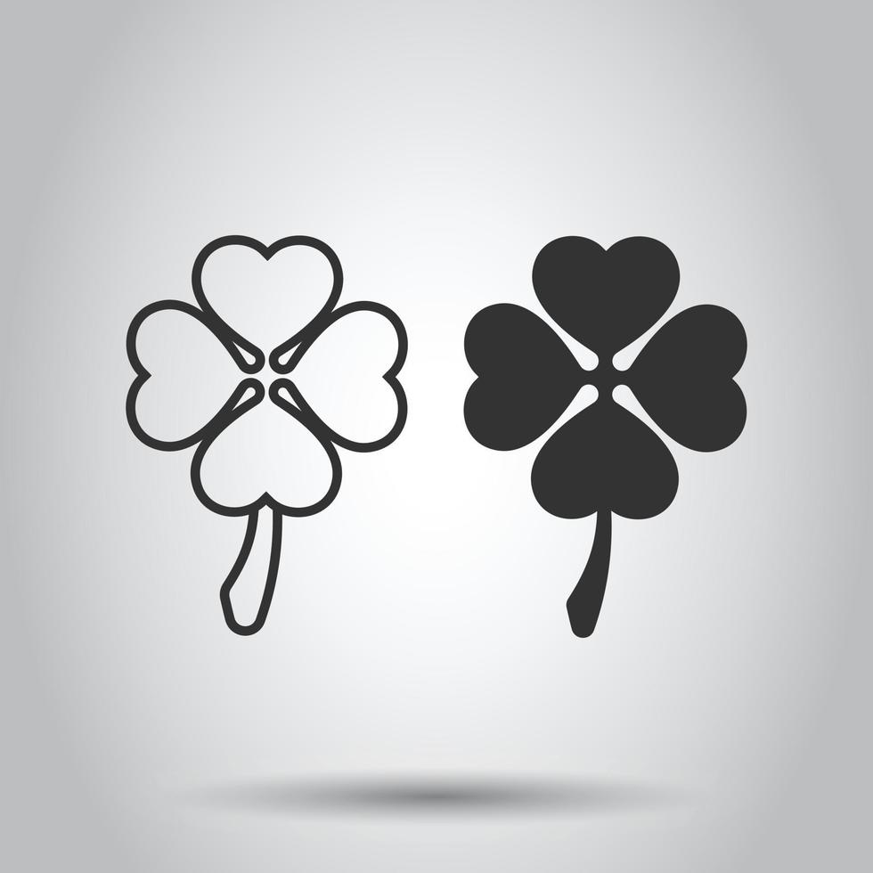 Four leaf clover icon in flat style. St Patricks Day vector illustration on white isolated background. Flower shape business concept.