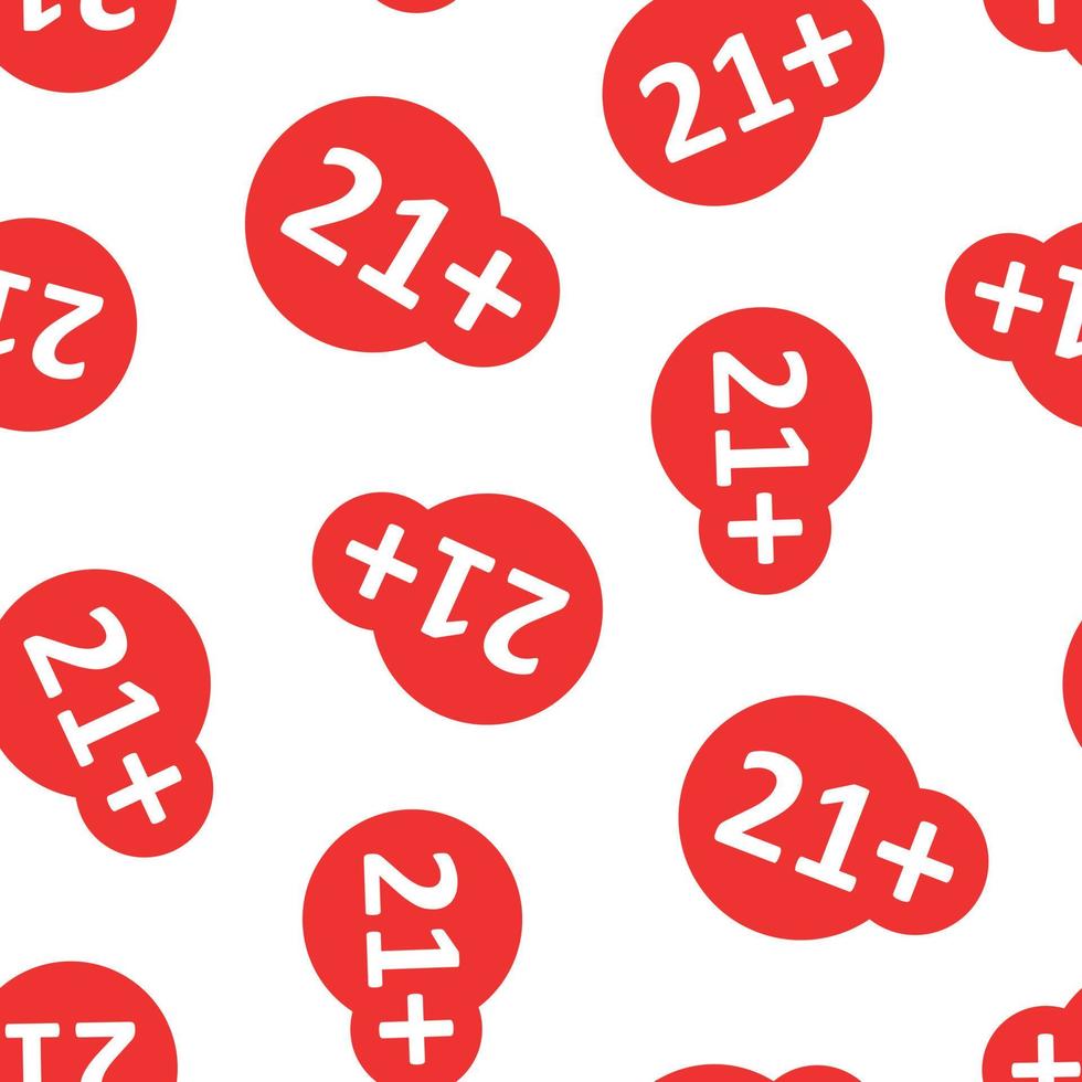 Twenty one plus icon in flat style. 21 vector illustration on white isolated background. Censored seamless pattern business concept.