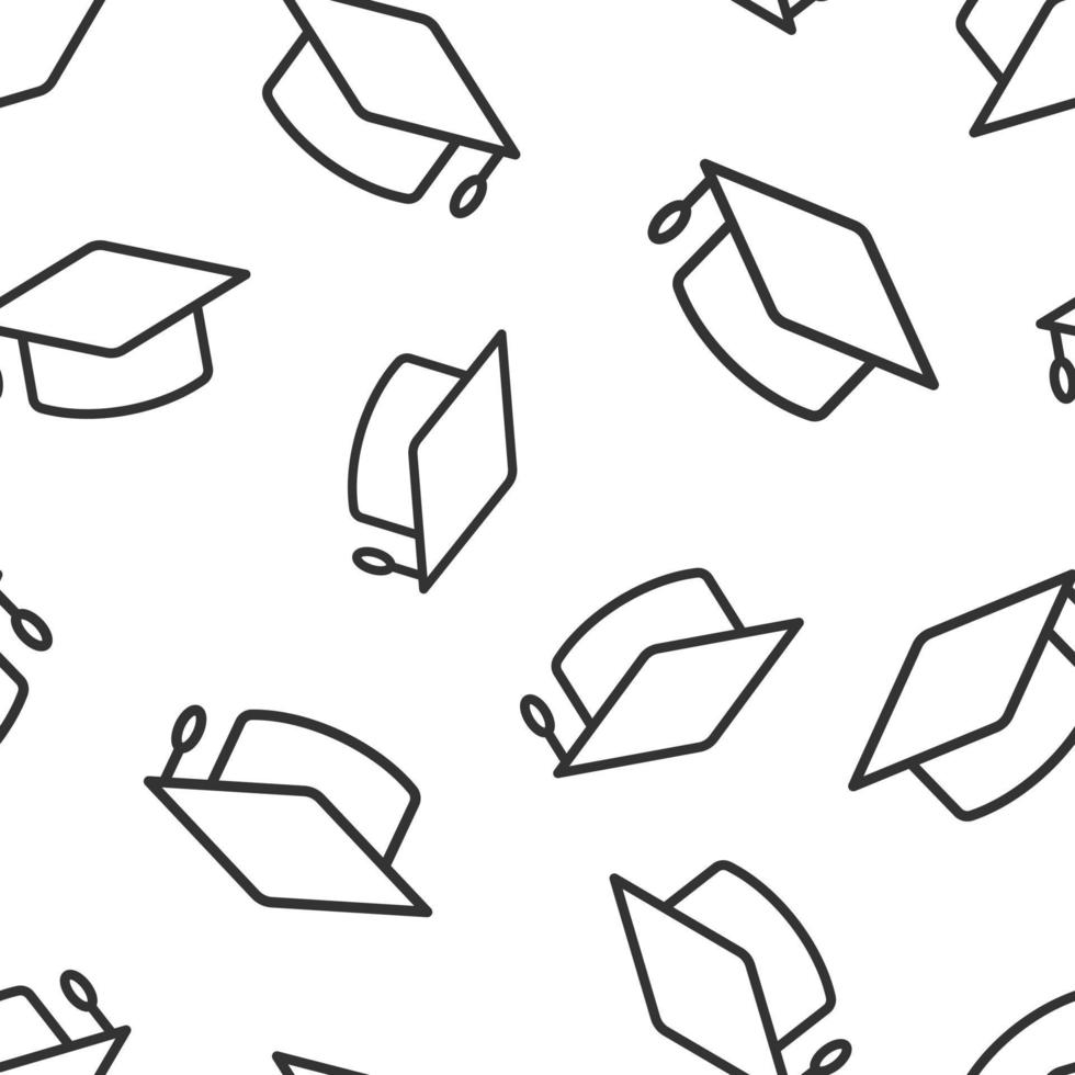 Graduation hat icon in flat style. Student cap vector illustration on white isolated background. University seamless pattern business concept.