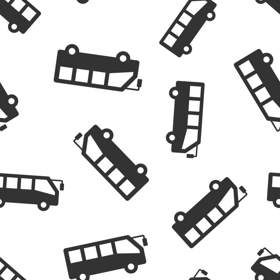 Bus icon in flat style. Coach vector illustration on white isolated background. Autobus vehicle seamless pattern business concept.