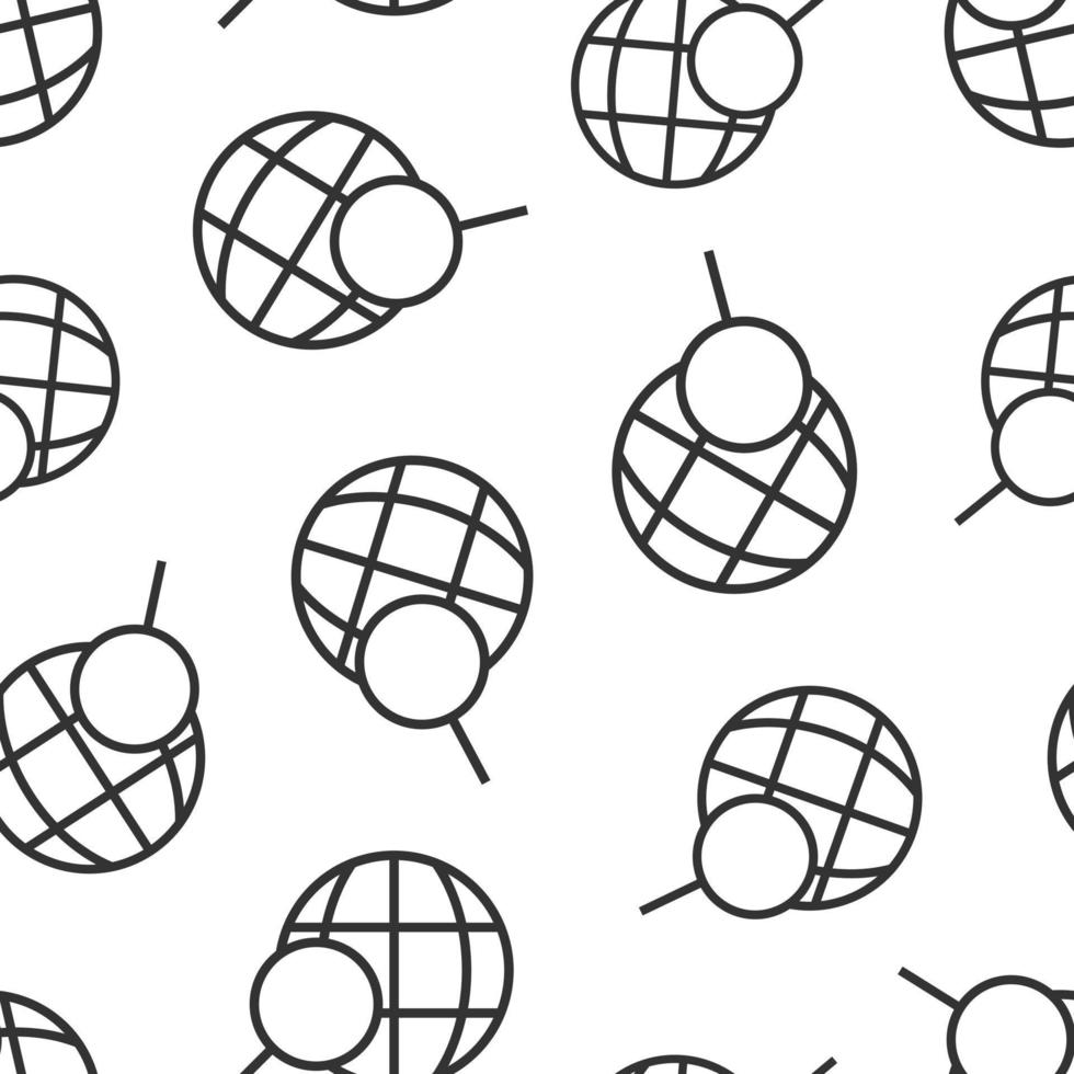 icono de búsqueda de globo en estilo plano. ilustración de vector de navegación de red sobre fondo blanco aislado. concepto de negocio de patrones sin fisuras de lupa de geografía global.