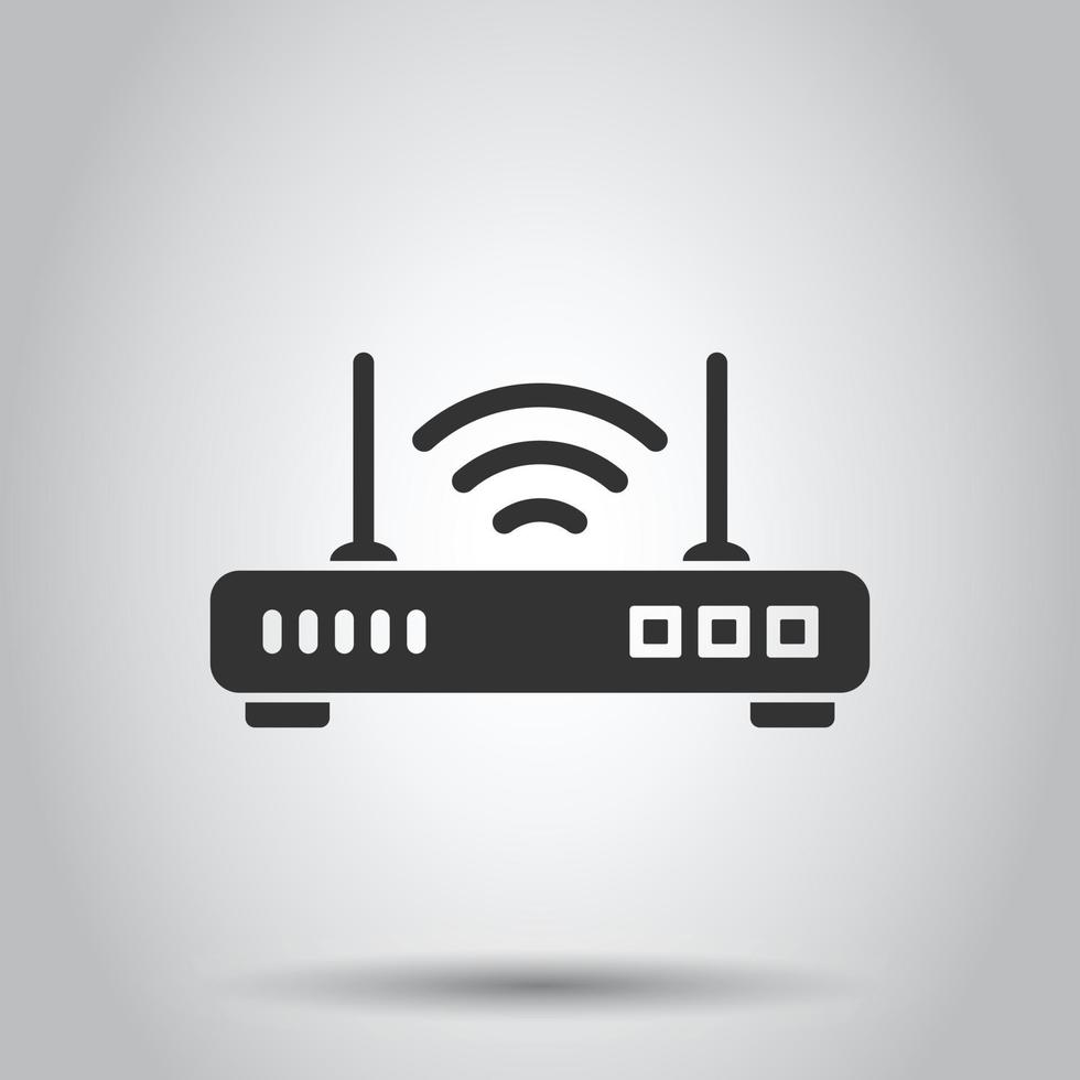 Wifi router icon in flat style. Broadband vector illustration on white isolated background. Internet connection business concept.