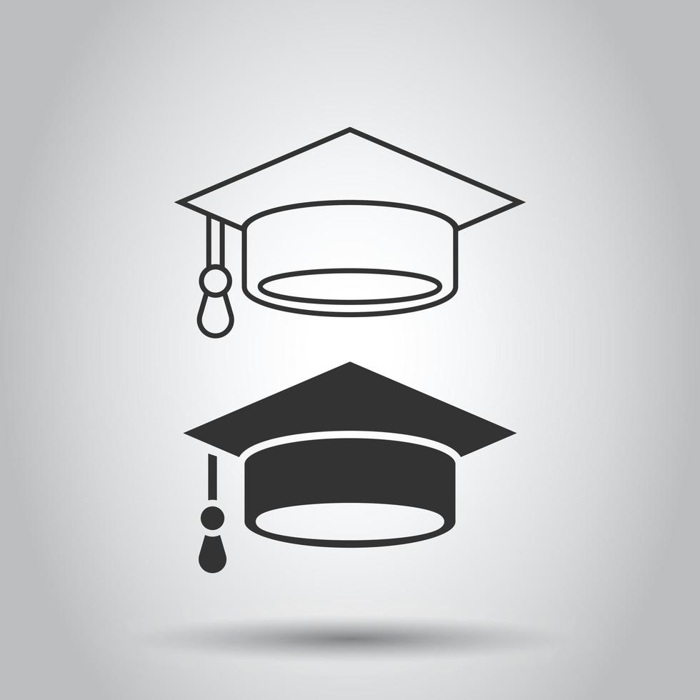 icono de sombrero de graduación en estilo plano. Ilustración de vector de gorra de estudiante sobre fondo blanco aislado. concepto de negocio universitario.