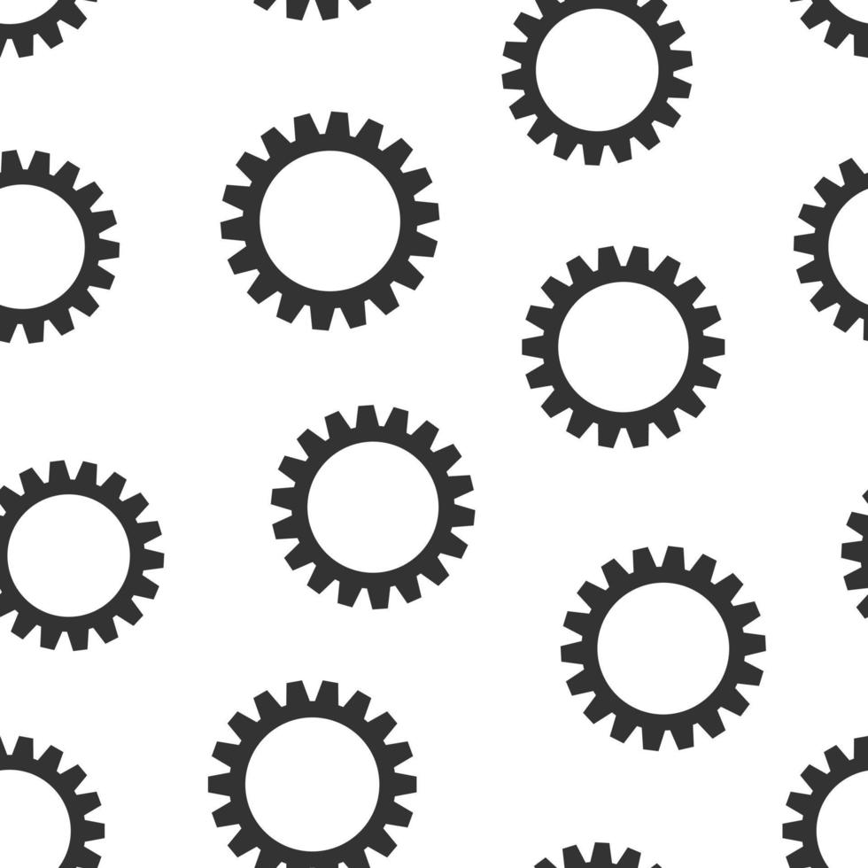 Gear vector icon in flat style. Cog wheel illustration on white isolated background. Gearwheel cogwheel seamless pattern business concept.