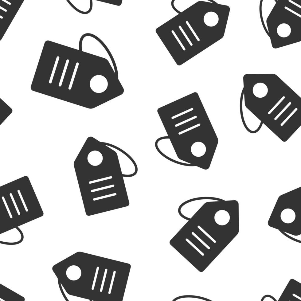 Price tag icon in flat style. Label vector illustration on white isolated background. Sale coupon seamless pattern business concept.