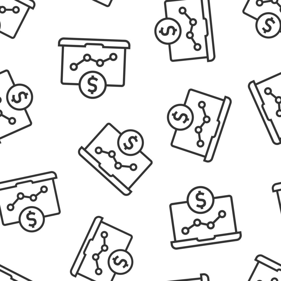 Laptop computer chart icon in flat style. Money diagram vector illustration on white isolated background. Financial process seamless pattern business concept.