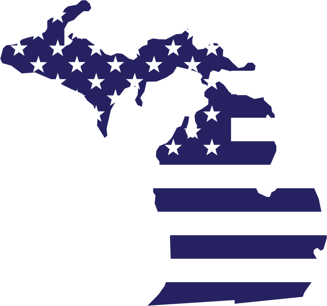 outline drawing of michigan state map on usa flag. png