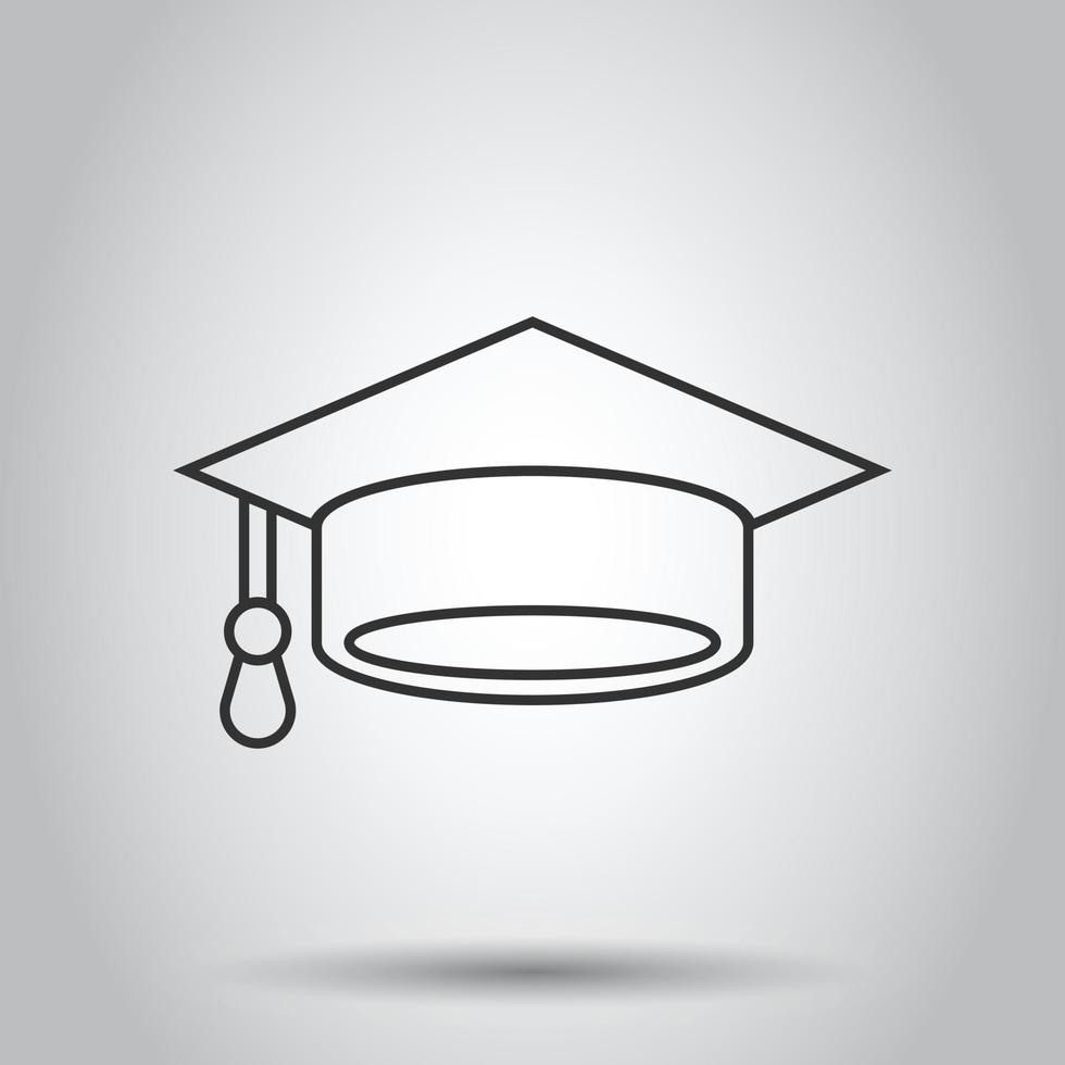 icono de sombrero de graduación en estilo plano. Ilustración de vector de gorra de estudiante sobre fondo blanco aislado. concepto de negocio universitario.