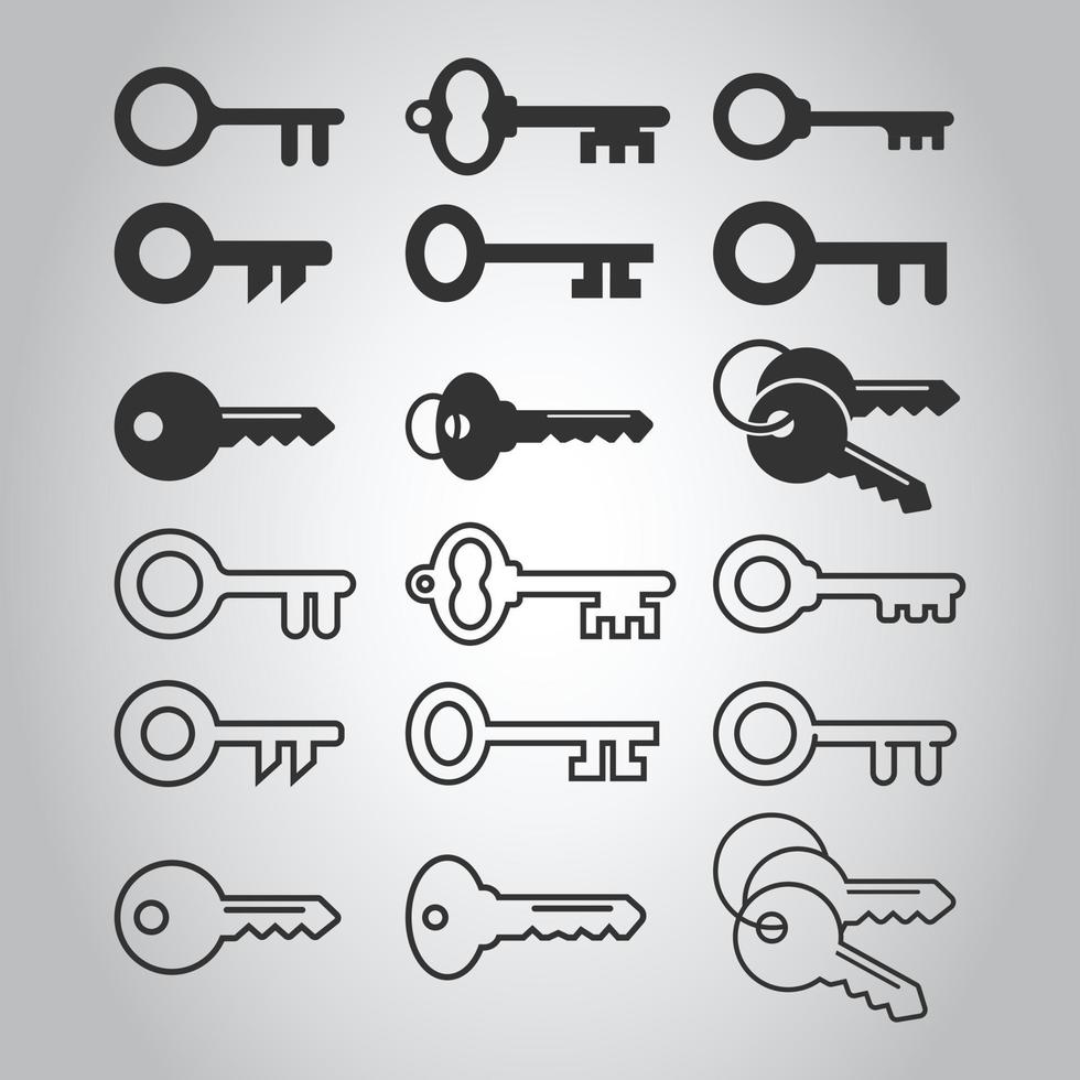 Key icon set in flat style. Password vector illustration on white isolated background. Access business concept.