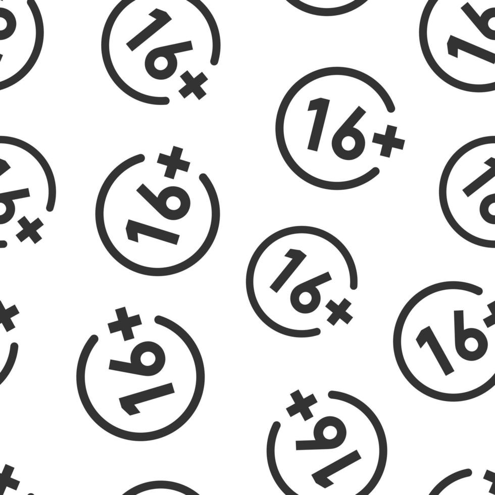 Sixteen plus icon in flat style. 16 vector illustration on white isolated background. Censored seamless pattern business concept.