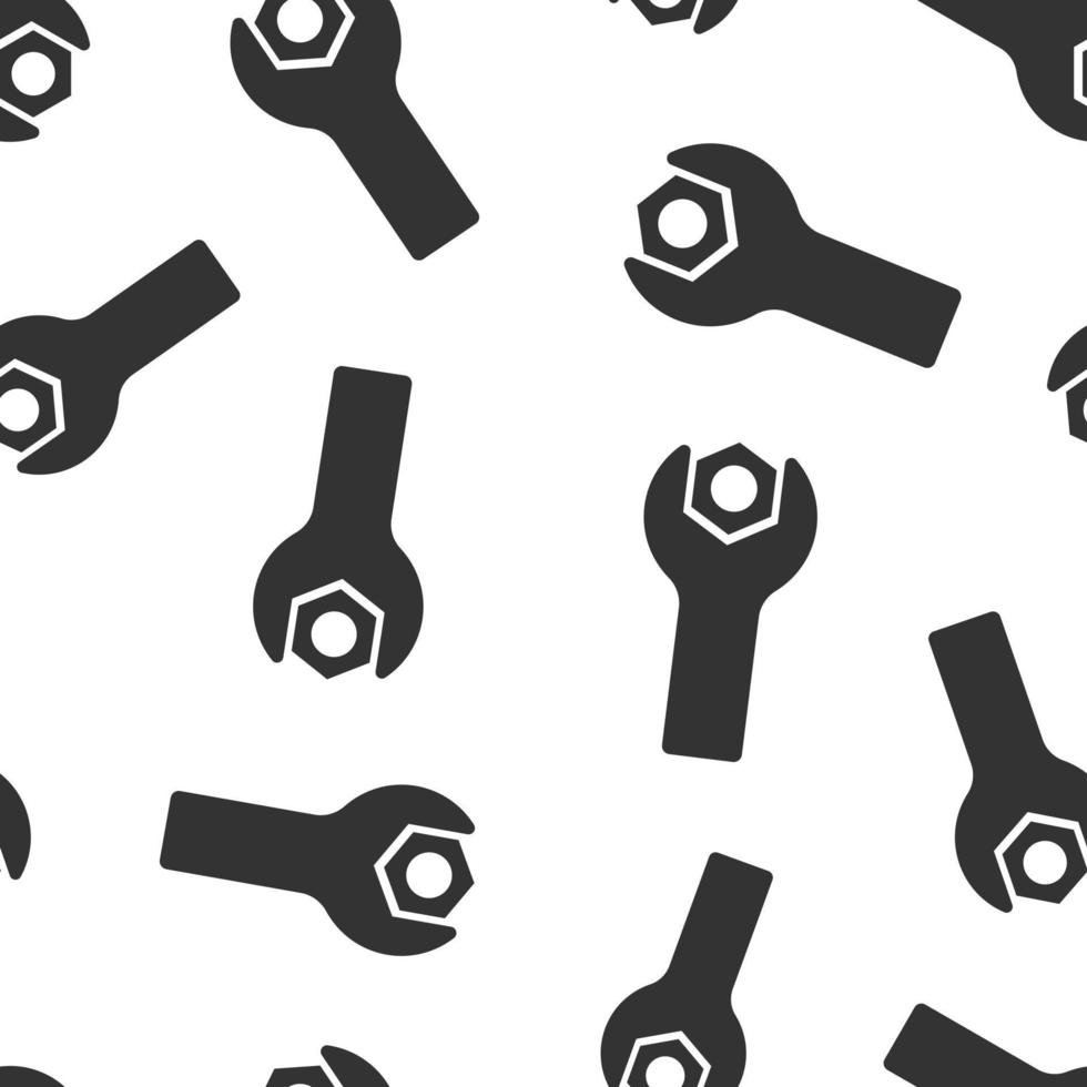 Wrench icon in flat style. Spanner key vector illustration on white isolated background. Repair equipment seamless pattern business concept.