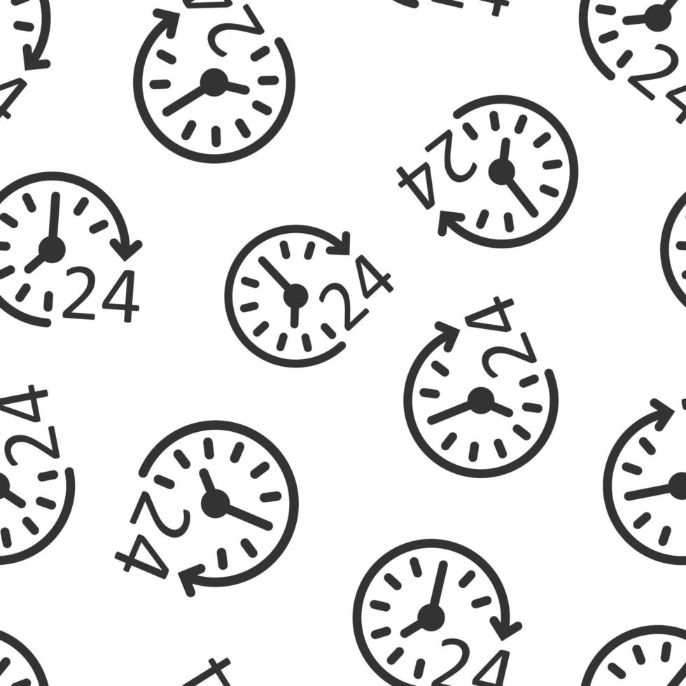 Clock icon in flat style. Watch vector illustration on white isolated background. Timer seamless pattern business concept.
