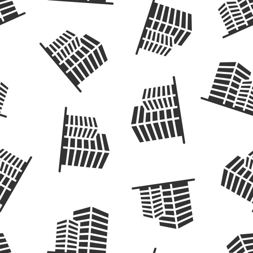 Building icon in flat style. Town skyscraper apartment vector illustration on white isolated background. City tower seamless pattern business concept.