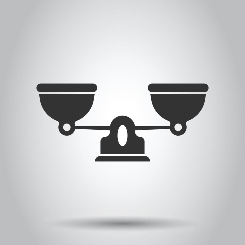 Scale balance icon in flat style. Justice vector illustration on white isolated background. Judgment business concept.