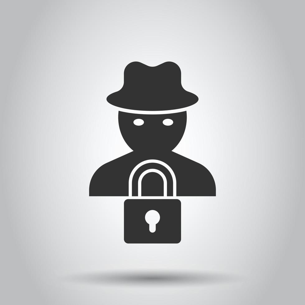 Fraud hacker icon in flat style. Spy vector illustration on isolated background. Cyber defend business concept.