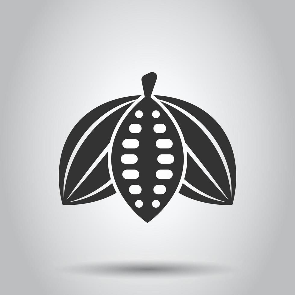 icono de grano de cacao en estilo plano. Ilustración de vector de crema de chocolate sobre fondo blanco aislado. concepto de negocio de planta de nuez.