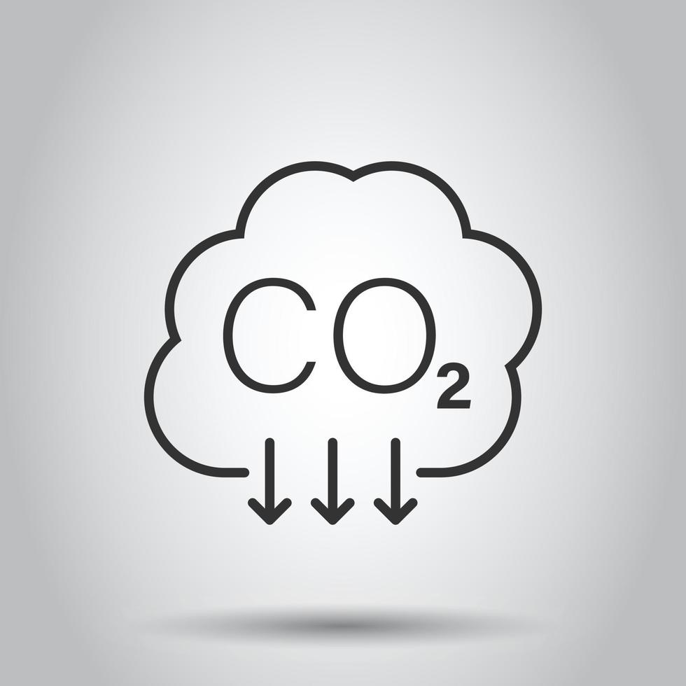 icono de co2 en estilo plano. ilustración vectorial de emisión sobre fondo blanco aislado. concepto de negocio de reducción de gas. vector