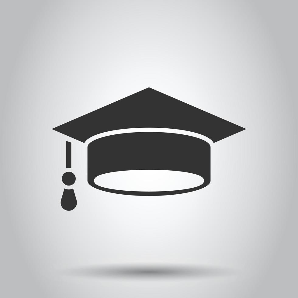 Graduation hat icon in flat style. Student cap vector illustration on white isolated background. University business concept.