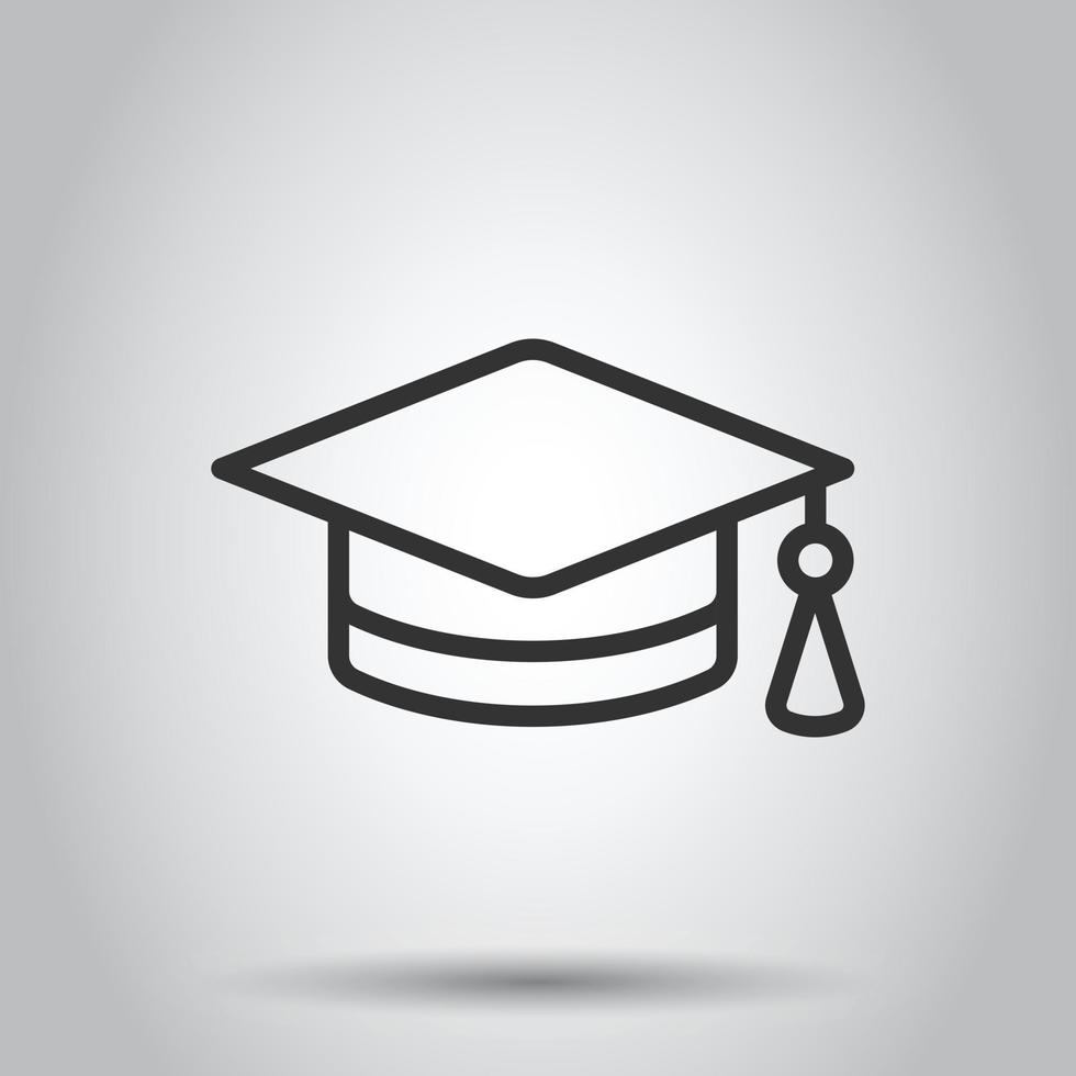 Graduation hat icon in flat style. Student cap vector illustration on white isolated background. University business concept.