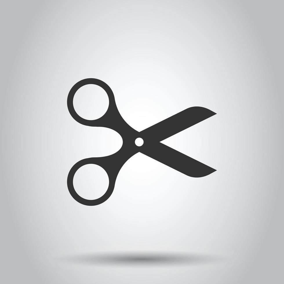 Scissor icon in flat style. Cut equipment vector illustration on white isolated background. Cutter business concept.