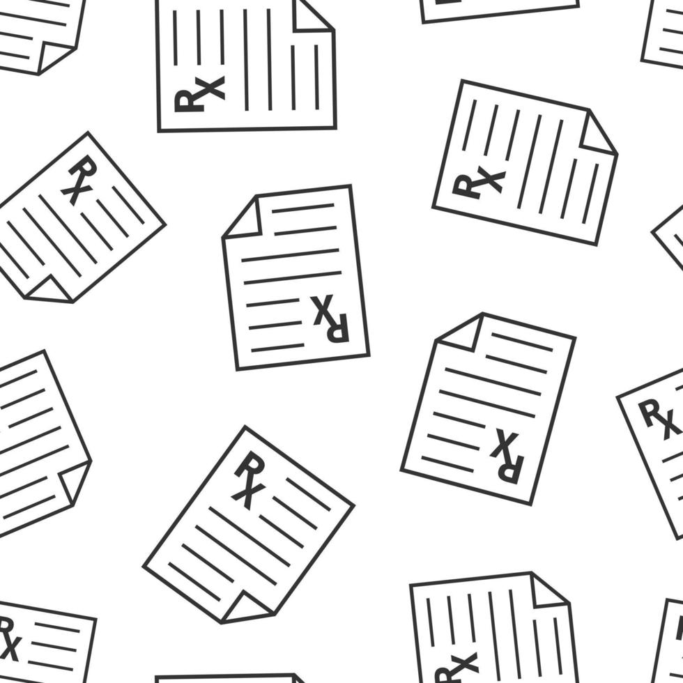 icono de prescripción en estilo plano. ilustración de vector de documento rx sobre fondo blanco aislado. concepto de negocio de patrones sin fisuras de papel.