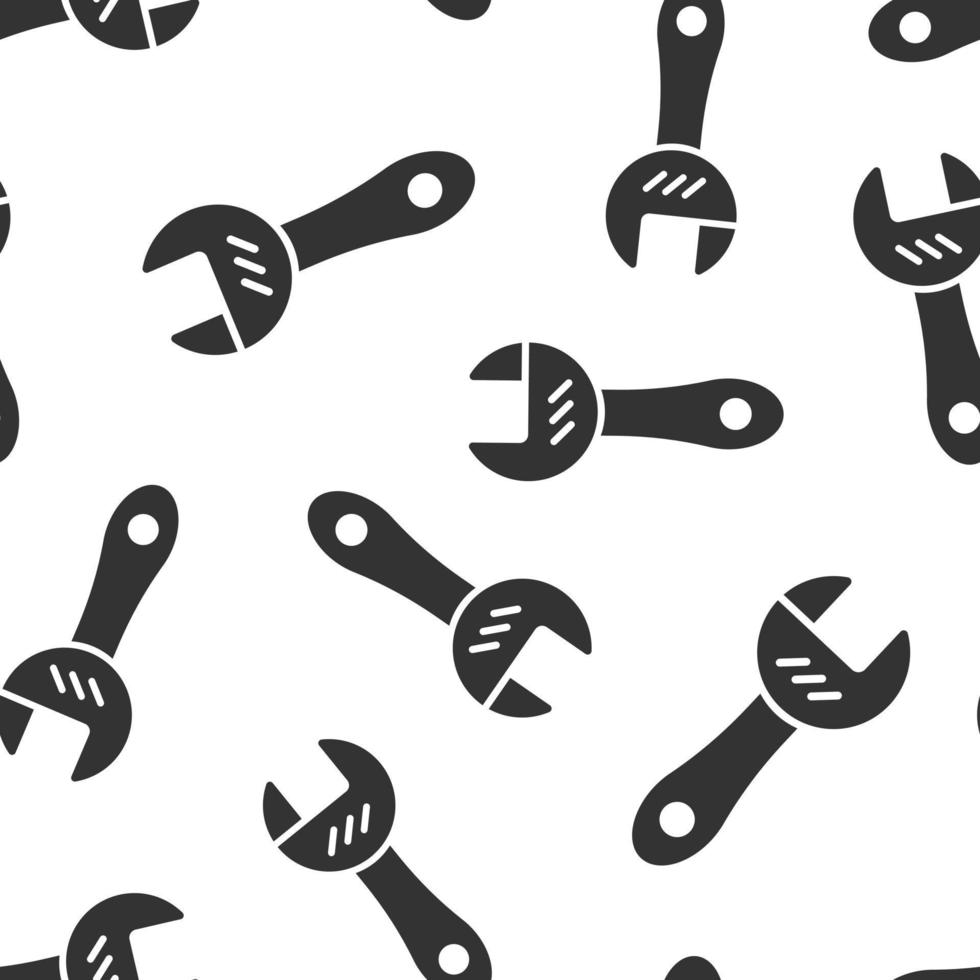 Wrench icon in flat style. Spanner key vector illustration on white isolated background. Repair equipment seamless pattern business concept.