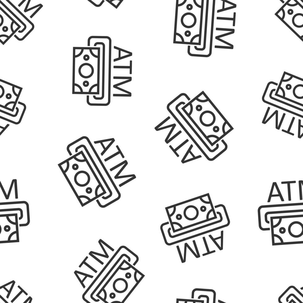 Money ATM icon in flat style. Exchange cash vector illustration on white isolated background. Banknote bill seamless pattern business concept.