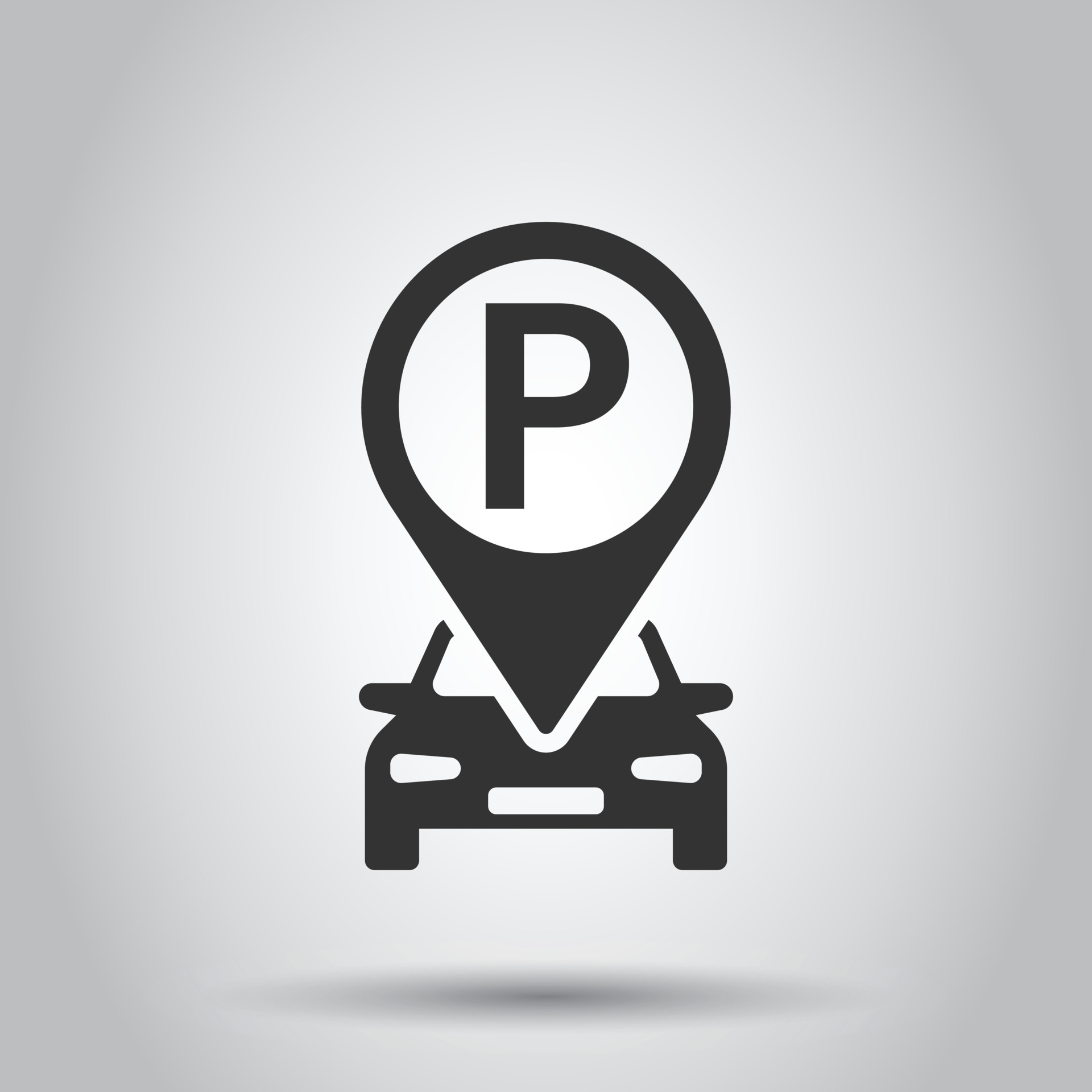 Car parking icon in flat style. Auto stand vector illustration on white