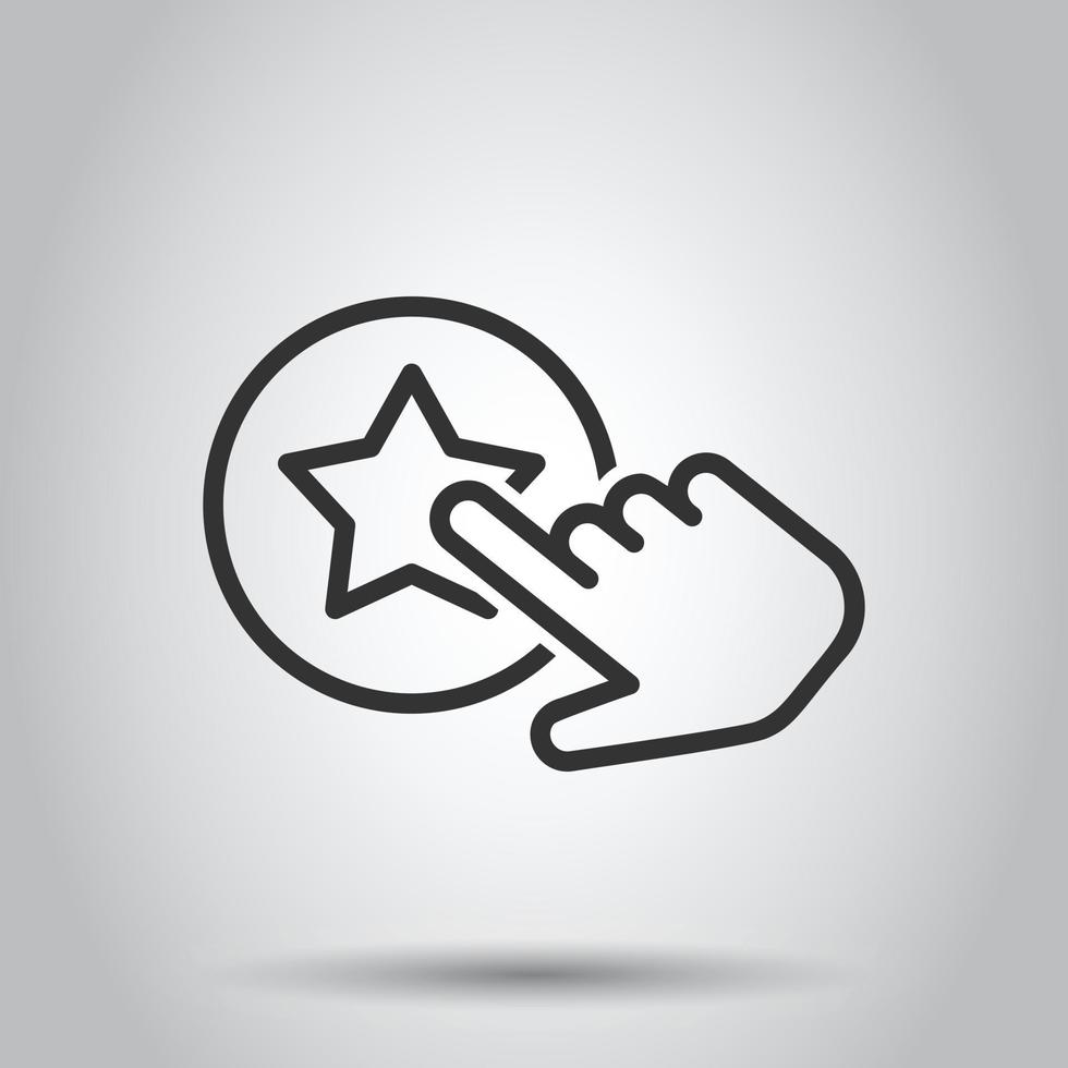Click loyalty card icon in flat style. Hand on reward vector illustration on white isolated background. Discount business concept.