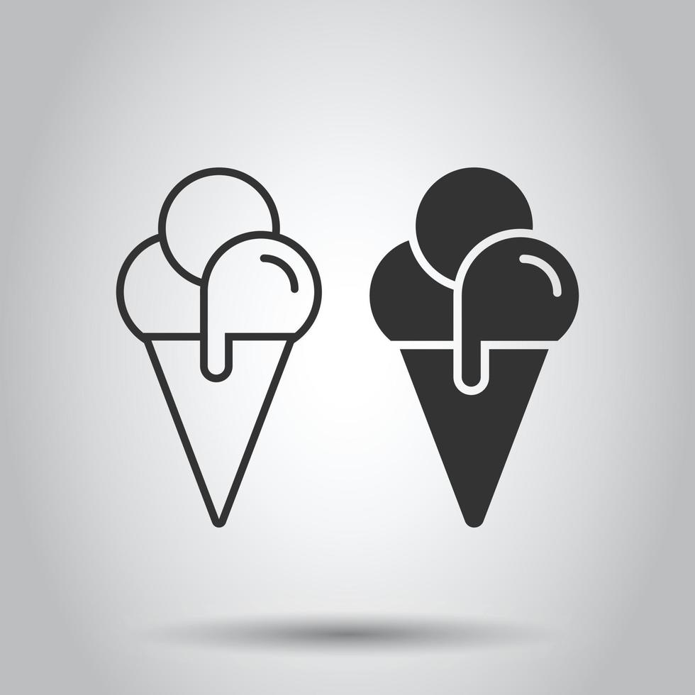 Ice cream icon in flat style. Sundae vector illustration on white isolated background. Sorbet dessert business concept.