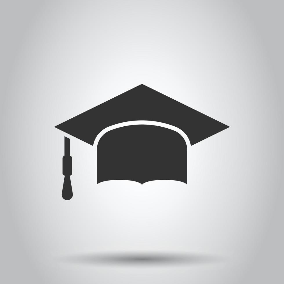 Graduation hat icon in flat style. Student cap vector illustration on white isolated background. University business concept.