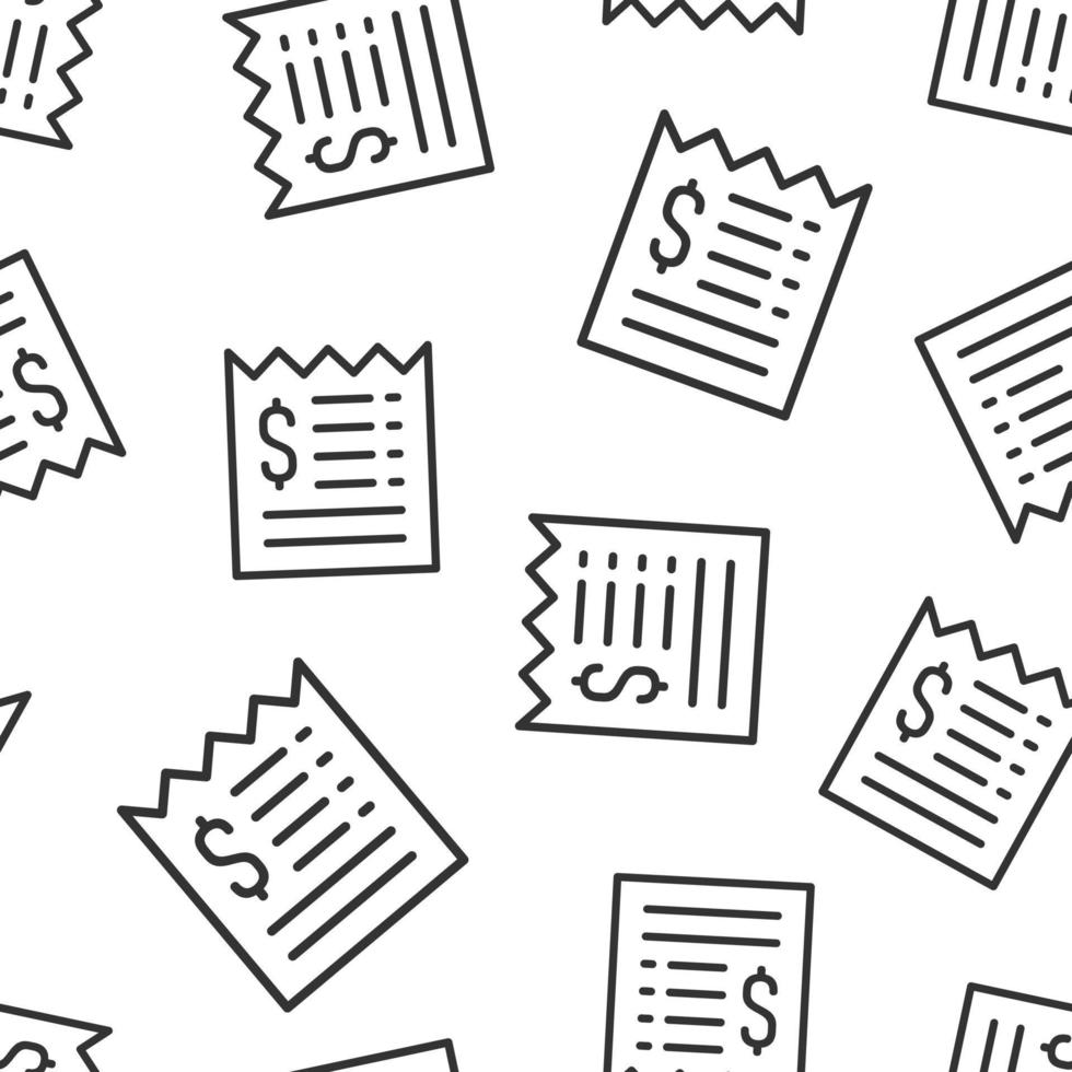 Money check icon in flat style. Checkbook vector illustration on white isolated background. Finance voucher seamless pattern business concept.