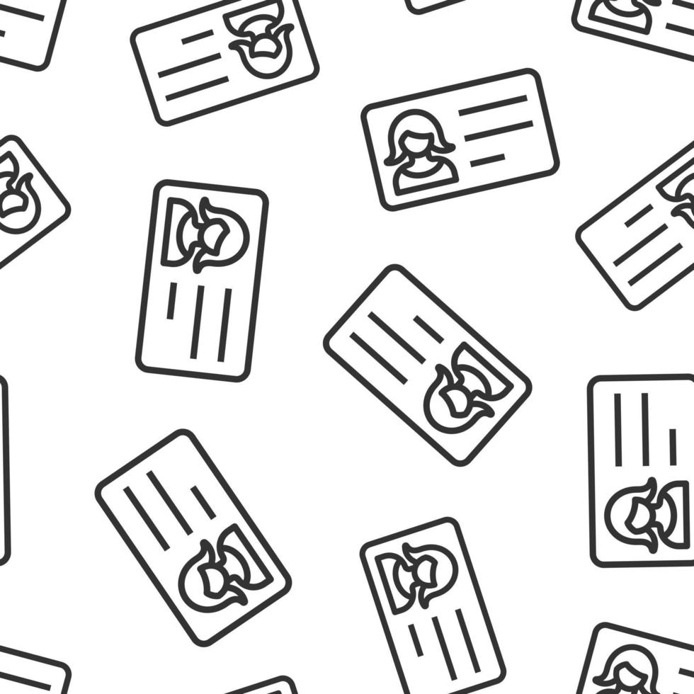 Women id card icon in flat style. Identity tag vector illustration on white isolated background. Driver licence seamless pattern business concept.
