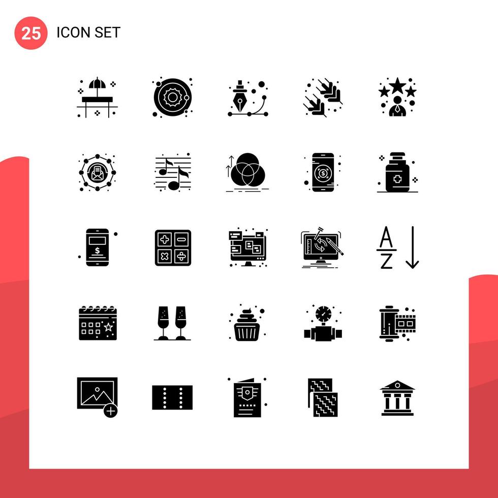 Pack of 25 Modern Solid Glyphs Signs and Symbols for Web Print Media such as avatar supermarket sun rice pen Editable Vector Design Elements