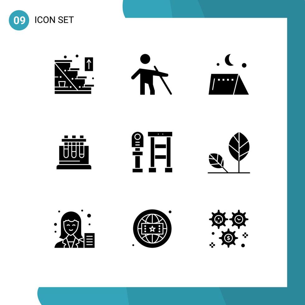 9 Universal Solid Glyph Signs Symbols of bus science camping chemistry lab Editable Vector Design Elements