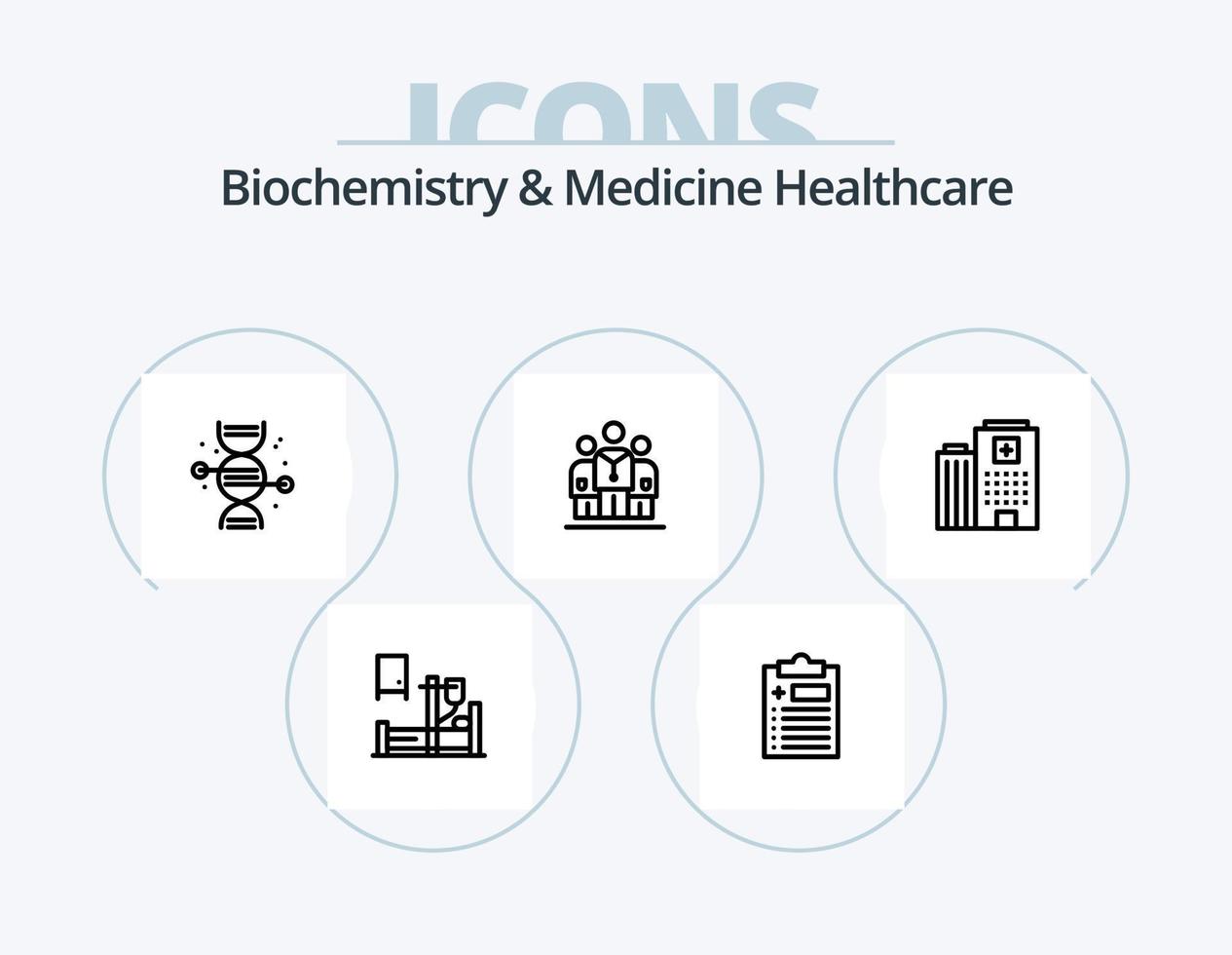 bioquímica y medicina cuidado de la salud línea icono paquete 5 diseño de iconos. género. herramientas . cuidado. cirugía. medicamento vector