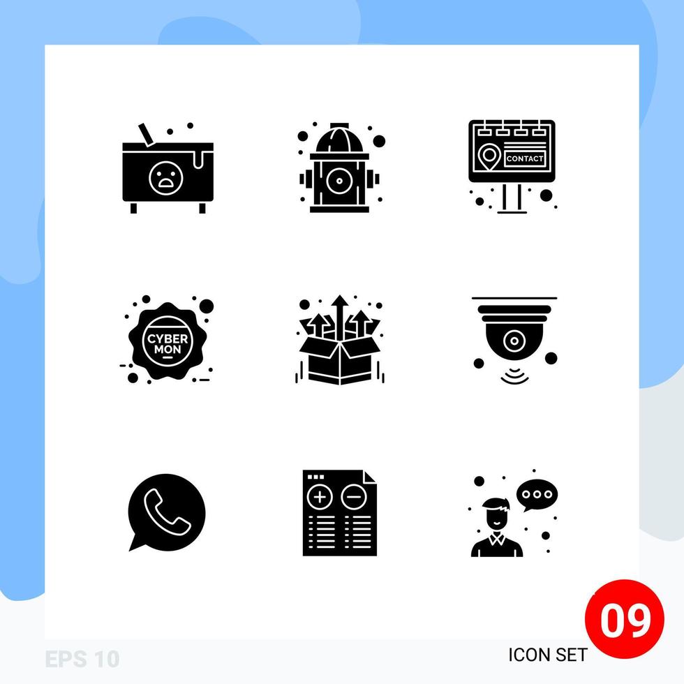 9 Universal Solid Glyphs Set for Web and Mobile Applications product bundle billboard sale discount Editable Vector Design Elements